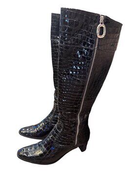BRIGHTON Torch black patent leather embossed knee high boots Size 7.5 EUC